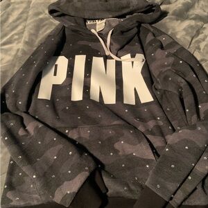 Victoria's Secret PINK Rhinestone Charcoal Grey Camo Hoodie